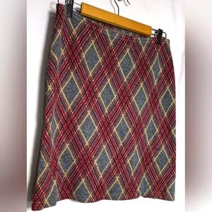 Vintage 90's Blue Asphalt Knit Plaid Skirt w/metallic gold, made in‎ USA| Size S